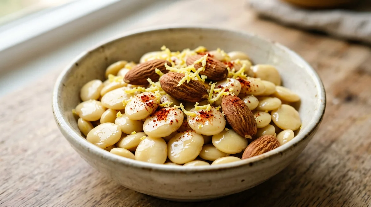 Lupini beans and almonds with lemon