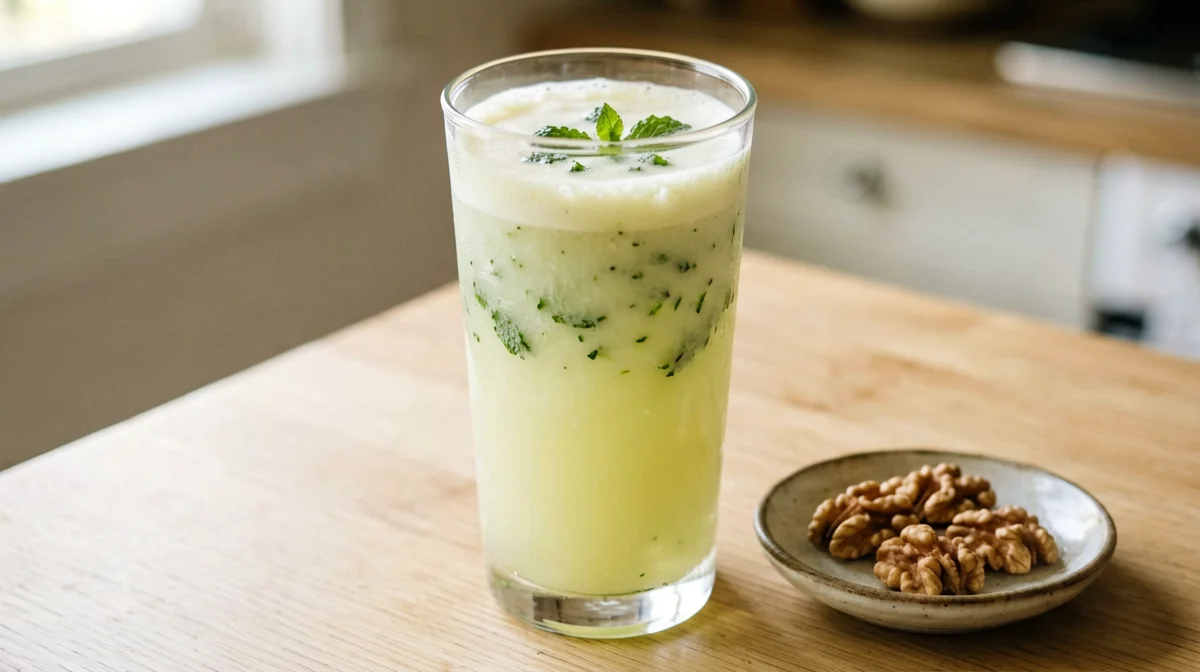Fennel, apple and mint juice with walnuts