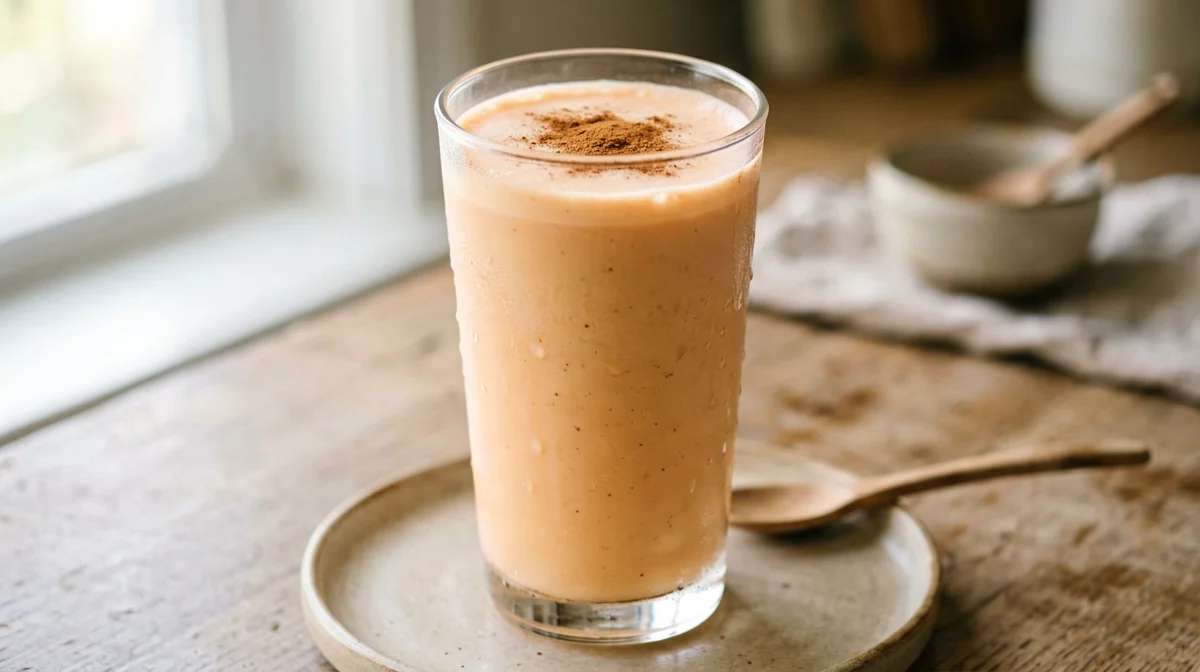 Frullato di pesca e latte parzialmente scremato