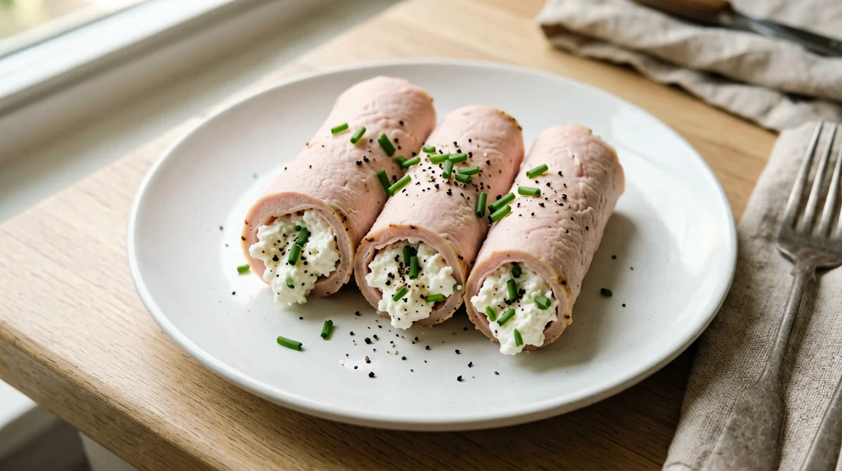 Turkey roll-ups with cottage cheese and chives