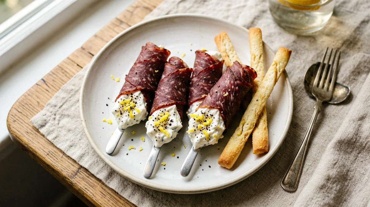 Rotolini di bresaola con ricotta e scorza di limone