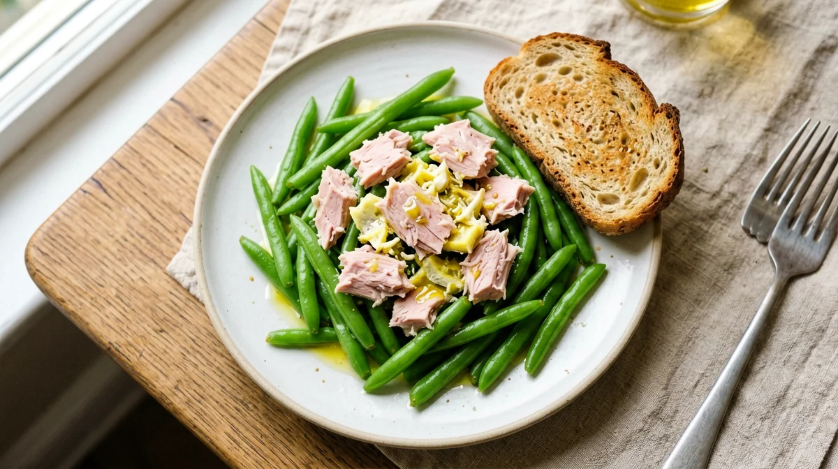 Fagiolini, tonno e limone con crostino