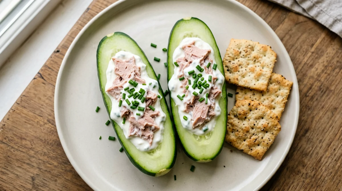 Cucumber boats with tuna and yogurt