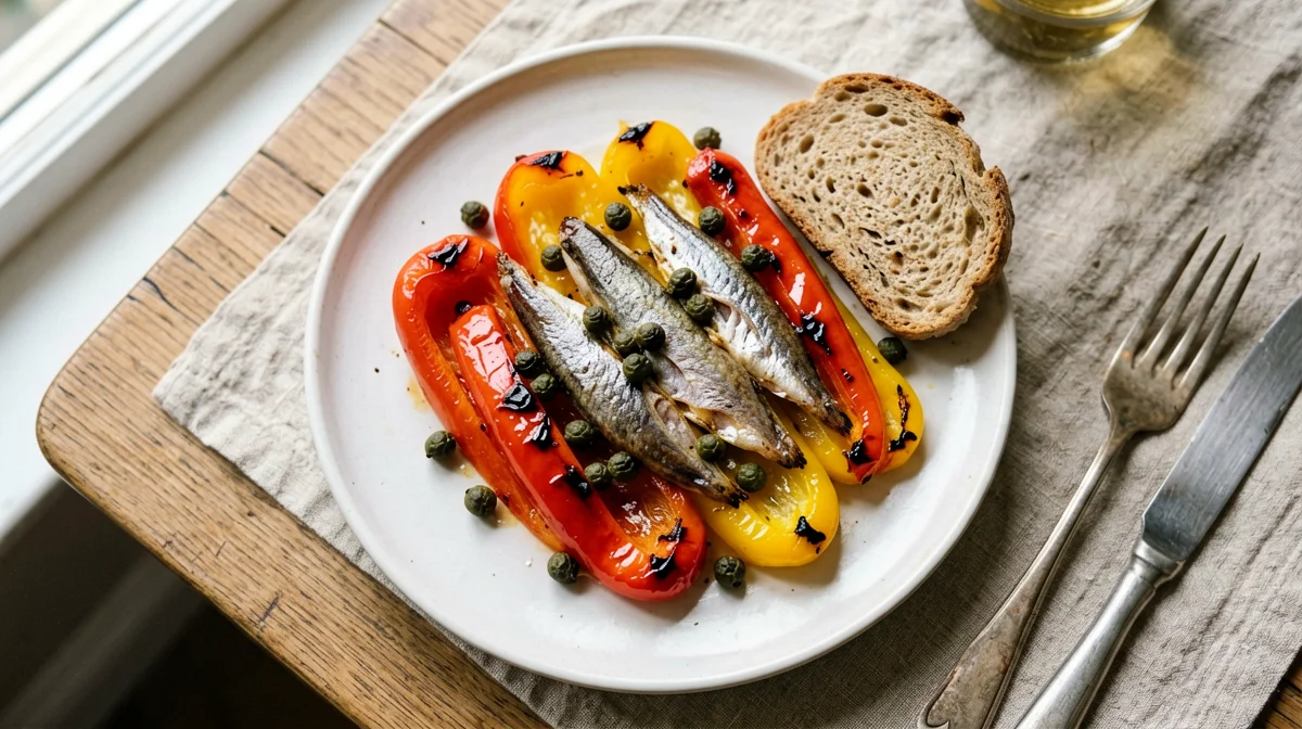 Peperoni arrostiti con acciughe e capperi