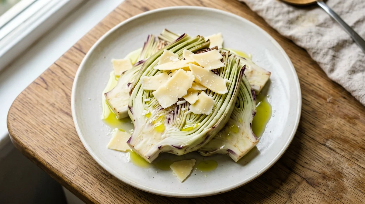 Carciofi crudi con scaglie di grana e limone
