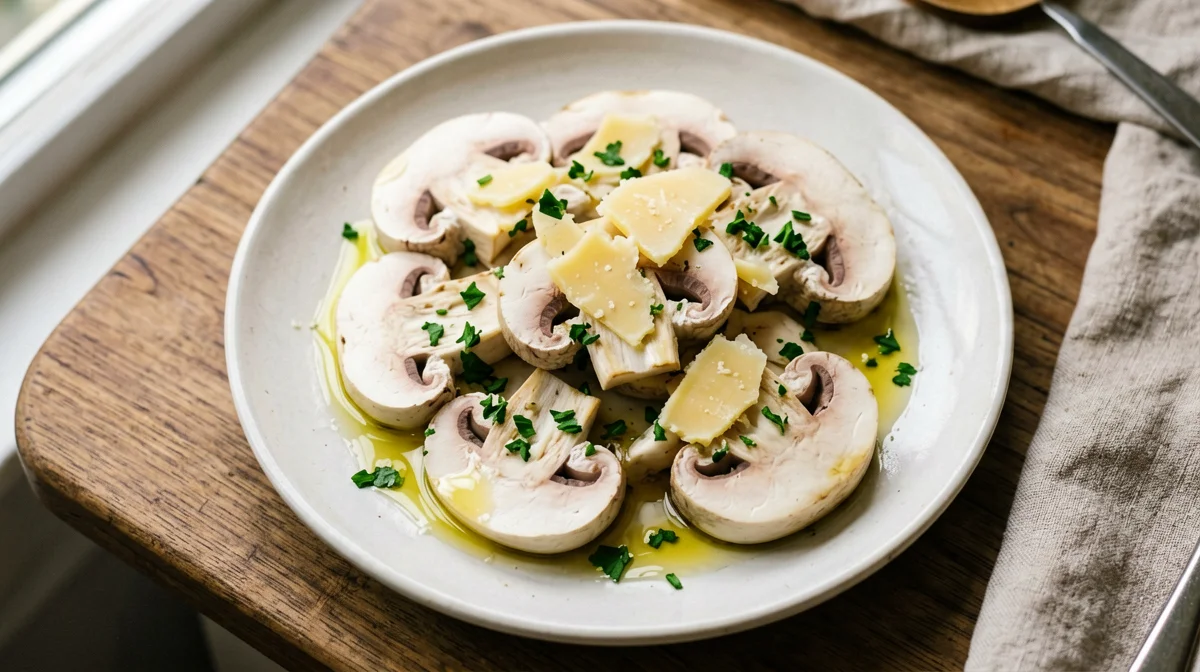 Champignon crudi con grana e prezzemolo