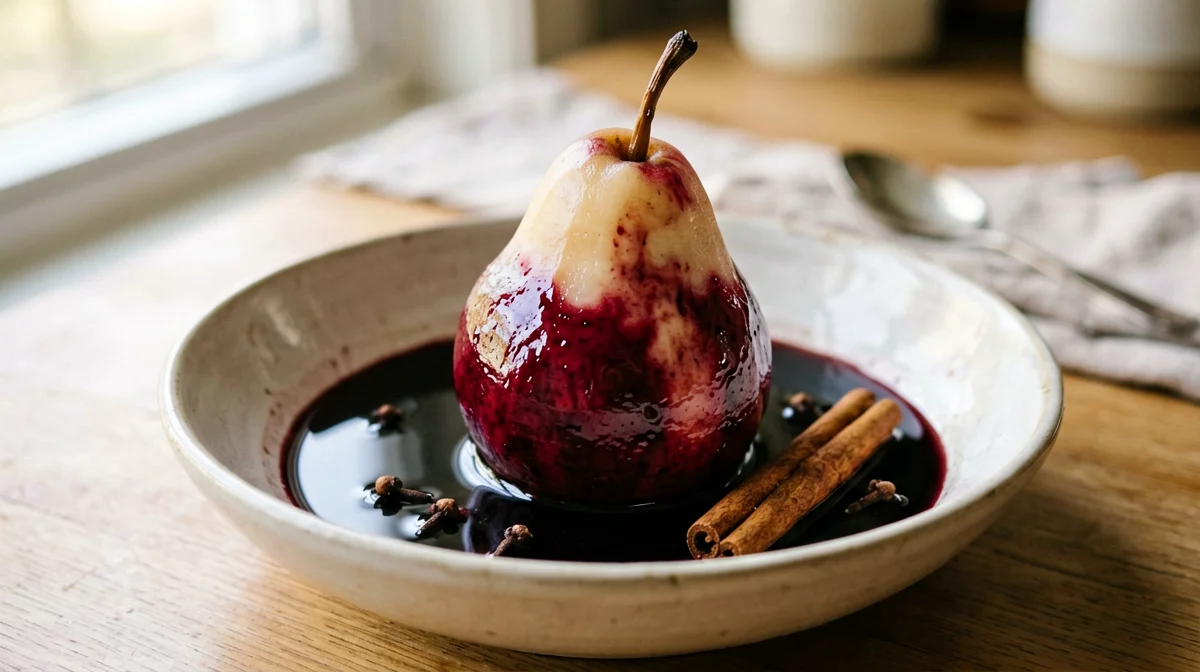 Pera cotta al vino rosso e chiodi di garofano