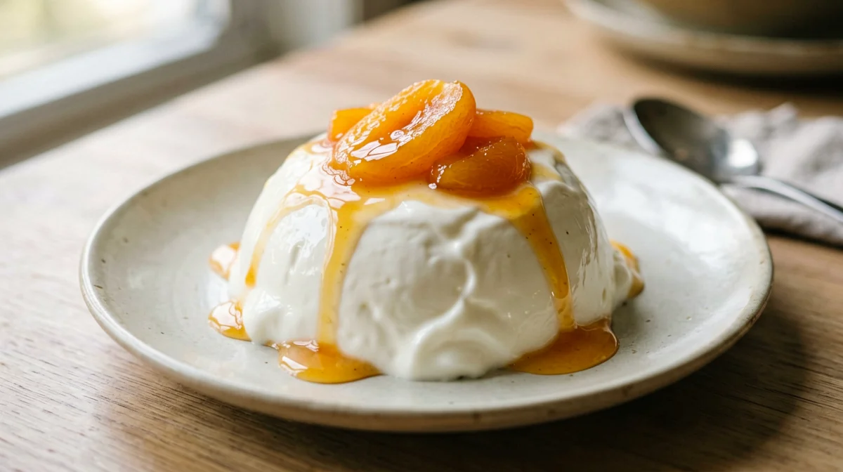 Panna cotta di yogurt greco con composta di albicocche