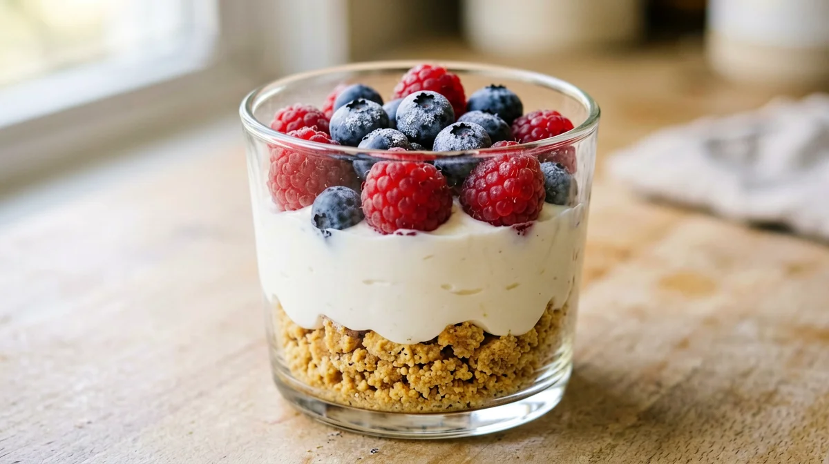 Cheesecake di ricotta senza cottura con frutti di bosco