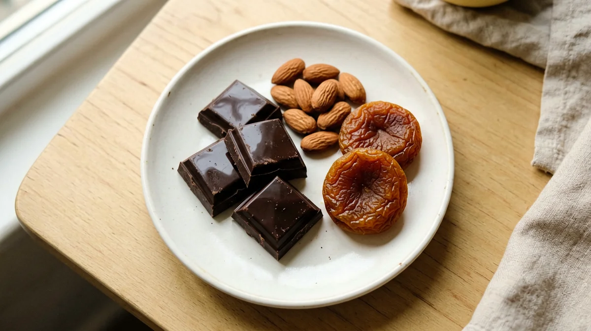 Quadratini di cioccolato fondente con mandorle e albicocche secche