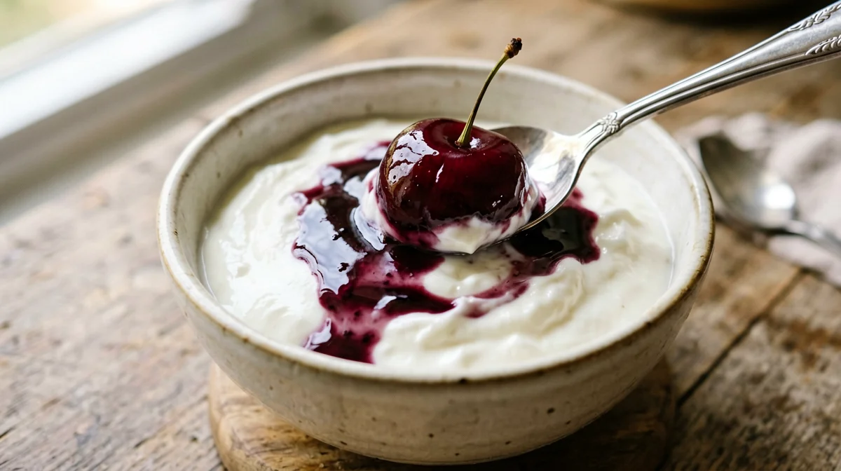 Composta di ciliegie al vino rosso con yogurt greco