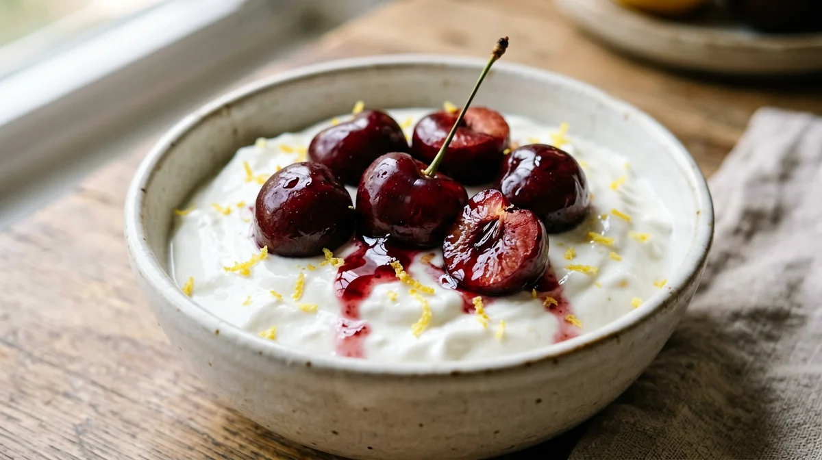 Lemon Greek yogurt cream with cherries