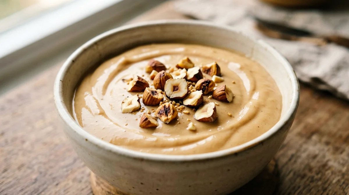 Crema di yogurt di soia al caffè con nocciole