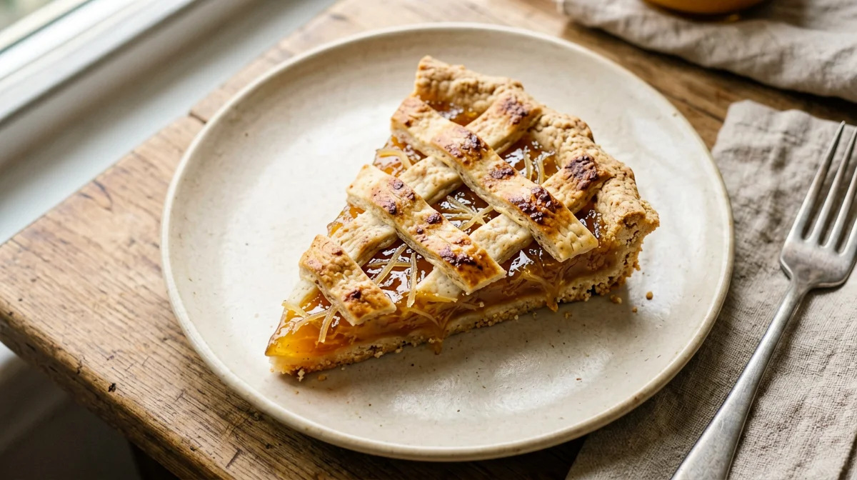 Wholemeal olive oil tart slice with orange marmalade