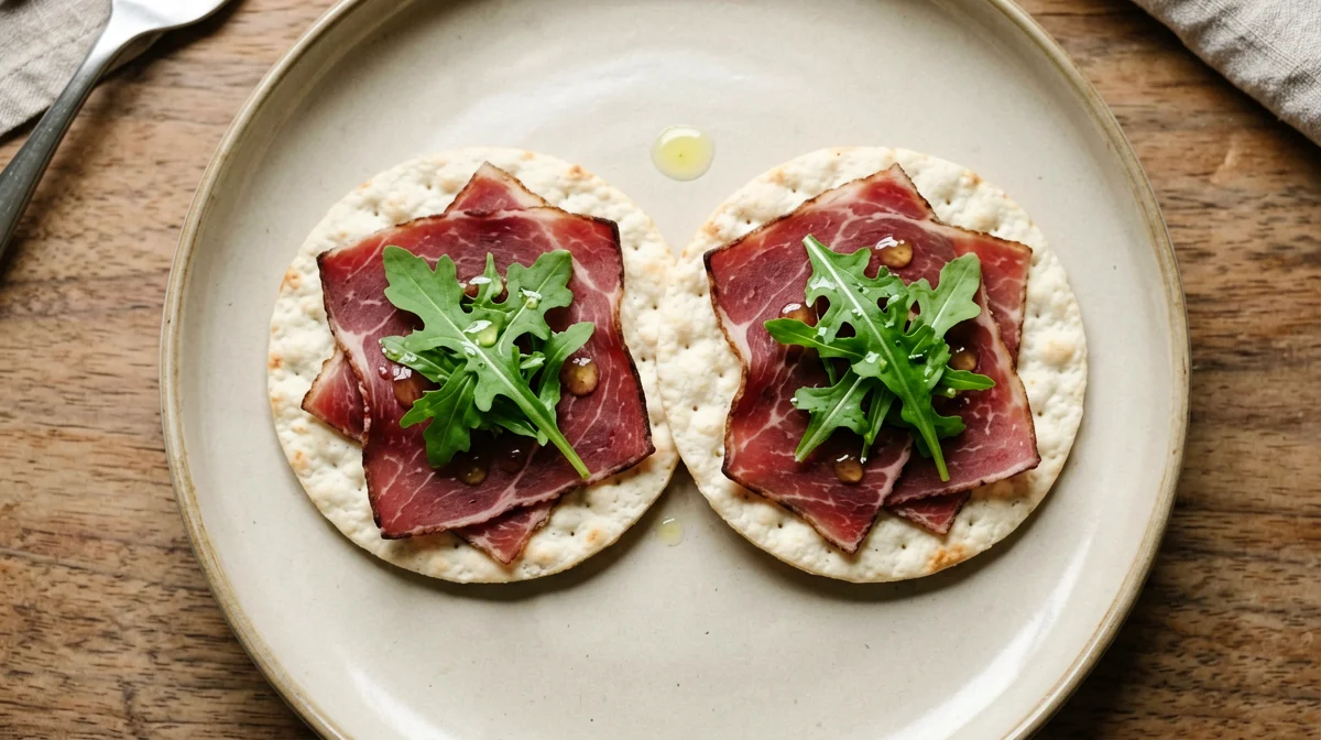 Rice cakes with bresaola and arugula