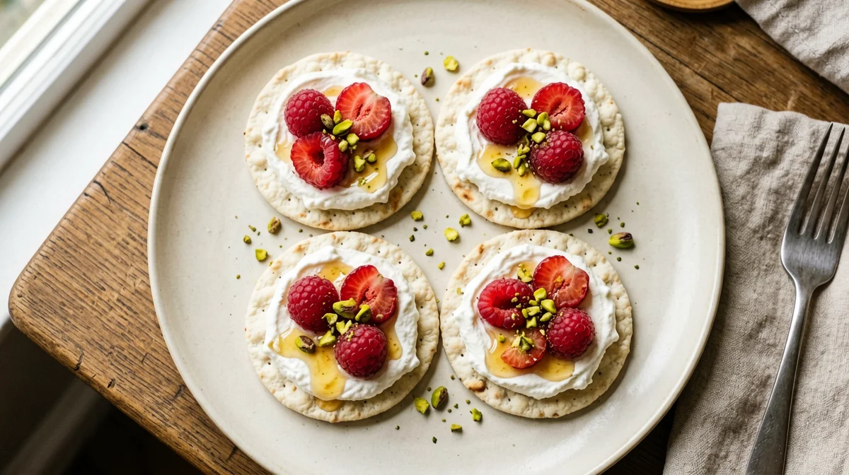 Gallette di mais con ricotta e lamponi