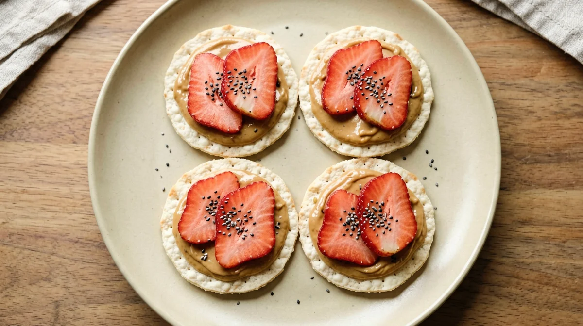 Corn cakes with peanut butter and strawberries