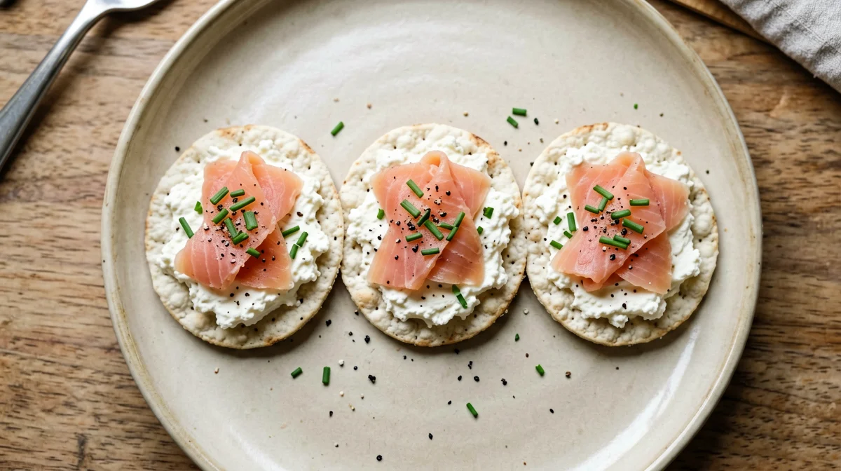 Rice cakes with cottage cheese and salmon