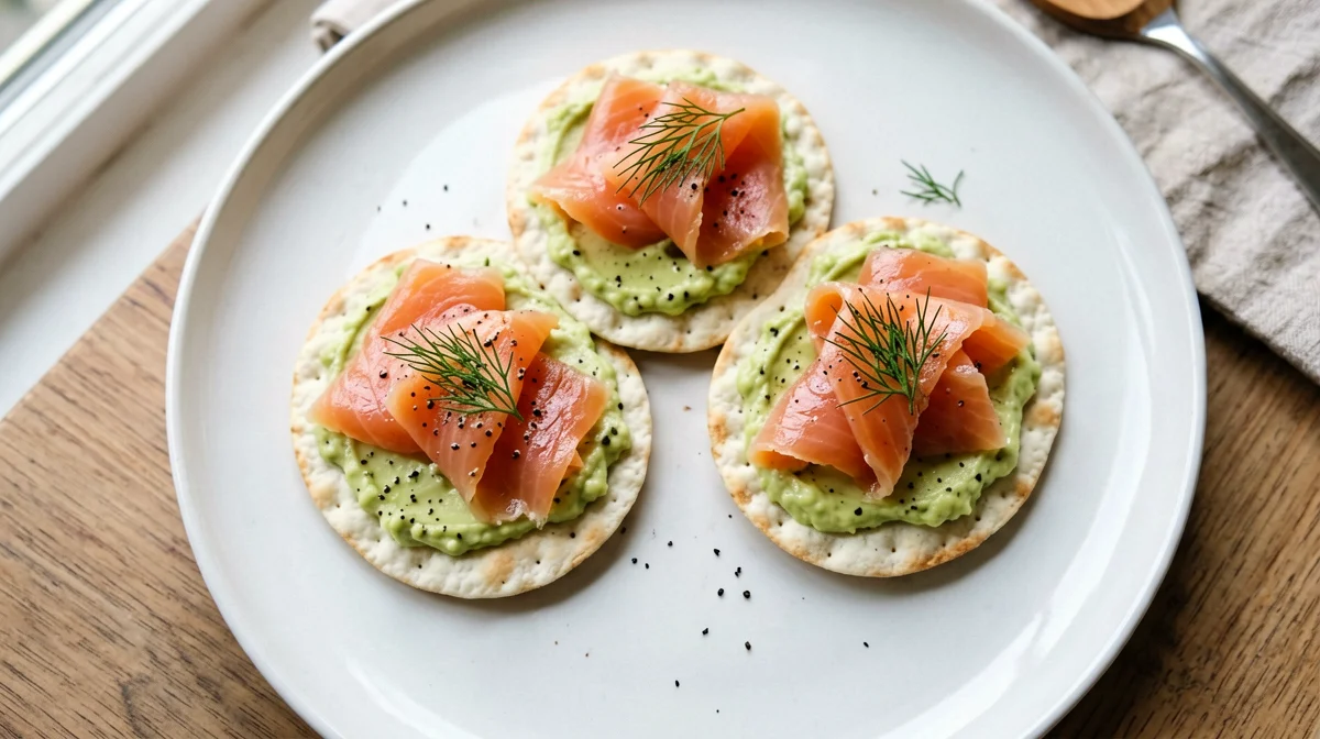 Gallette di riso con salmone affumicato, avocado e aneto