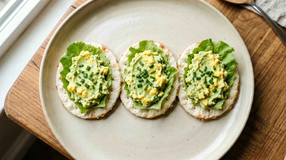 Insalata di uova e avocado su gallette di riso