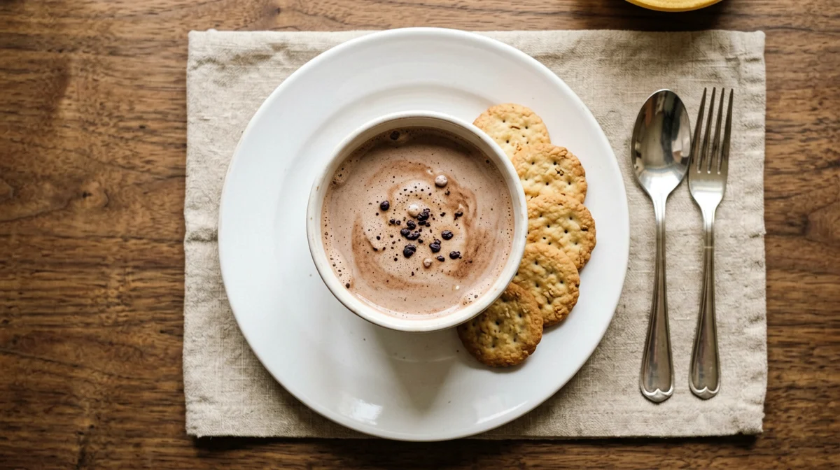 Cocoa milk with plain biscuits