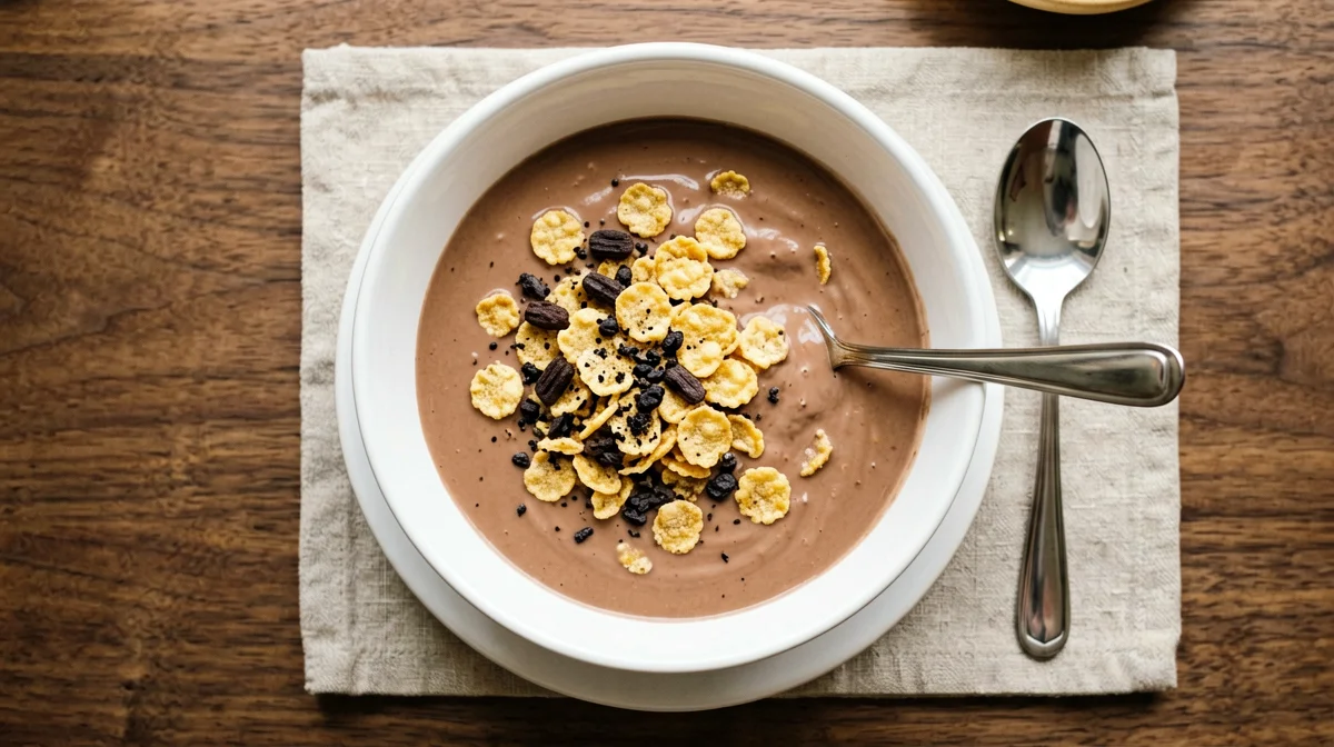 Tazza di latte e corn flakes al cacao