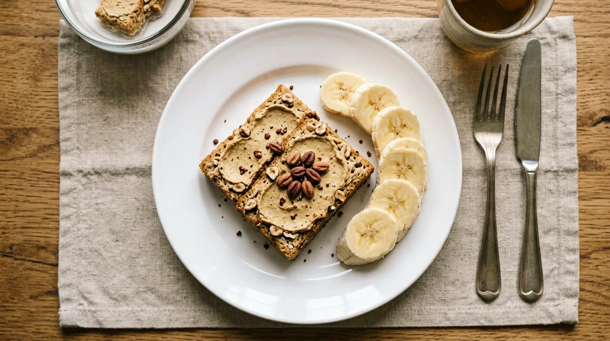 Rusks with hazelnut spread and banana