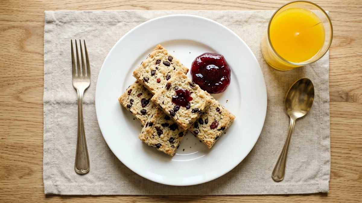 Rusks with jam and fresh orange juice