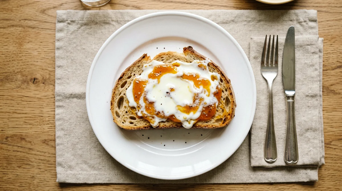 Bread and orange marmalade with milk