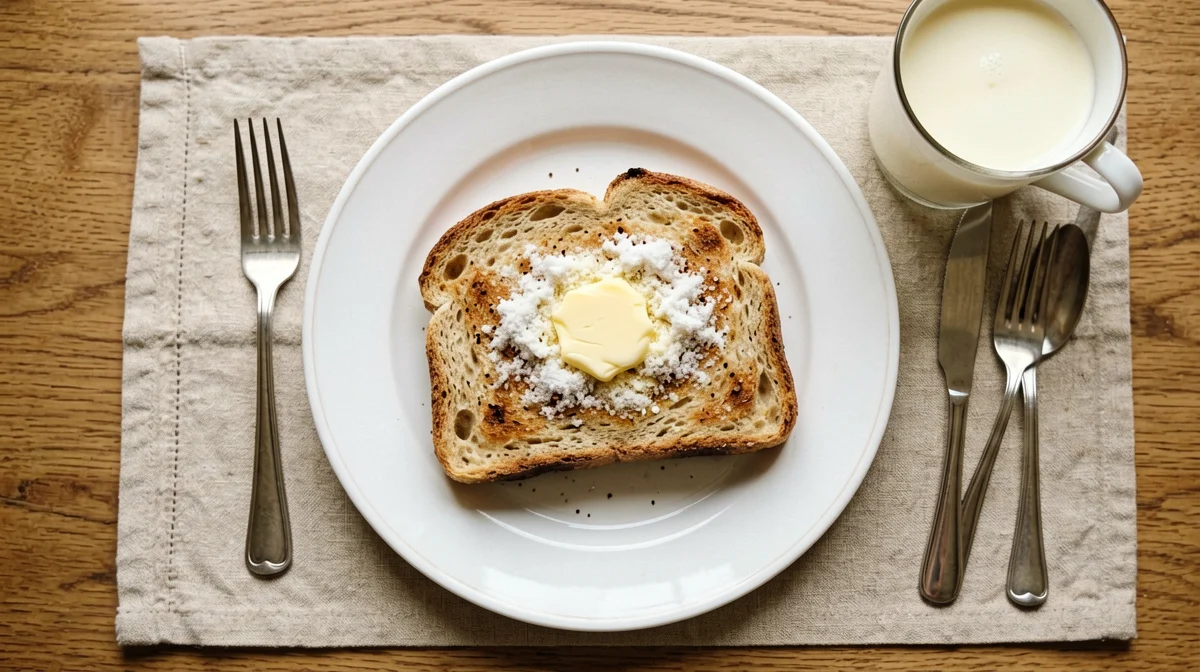 Pane, burro e zucchero con latte