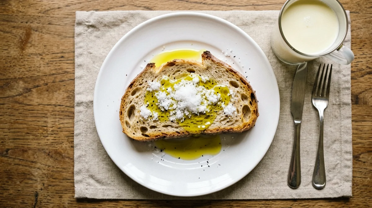 Pane, olio e zucchero con latte
