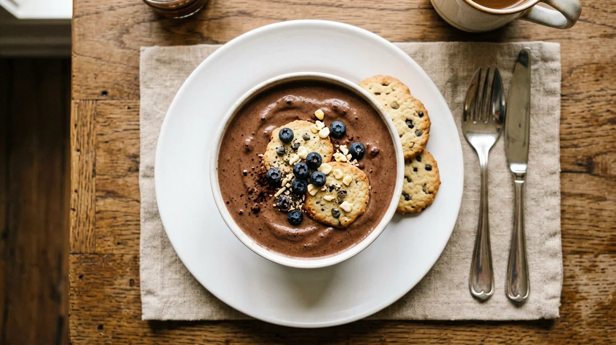Thick hot chocolate with plain biscuits