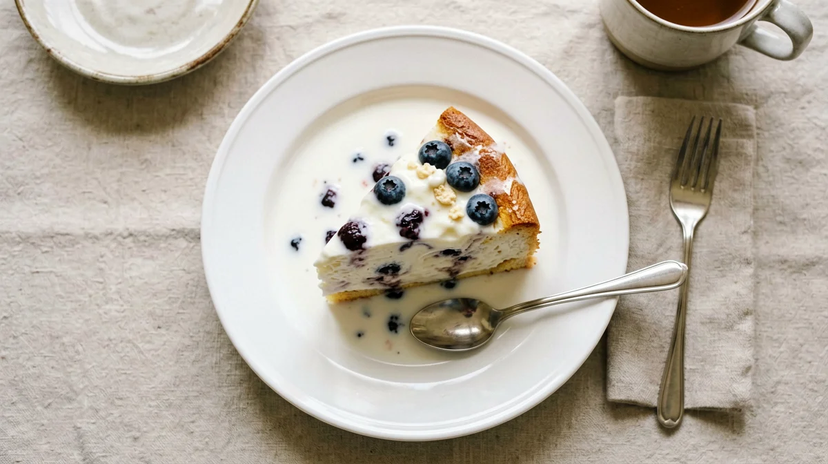 Fetta di torta allo yogurt dei sette vasetti con latte