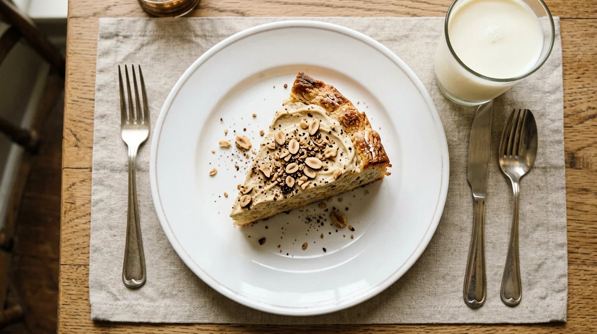 Fetta di crostata alla crema di nocciole con latte
