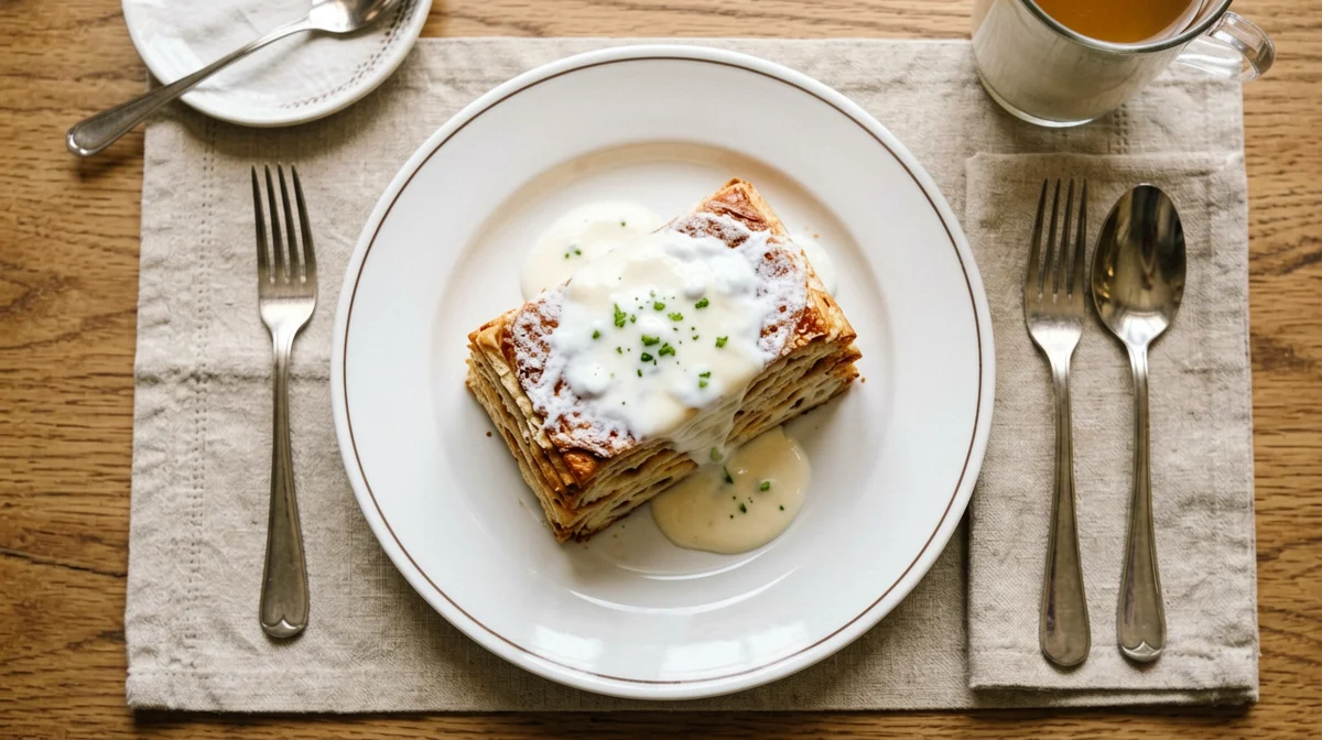 Slice of apple strudel with milk