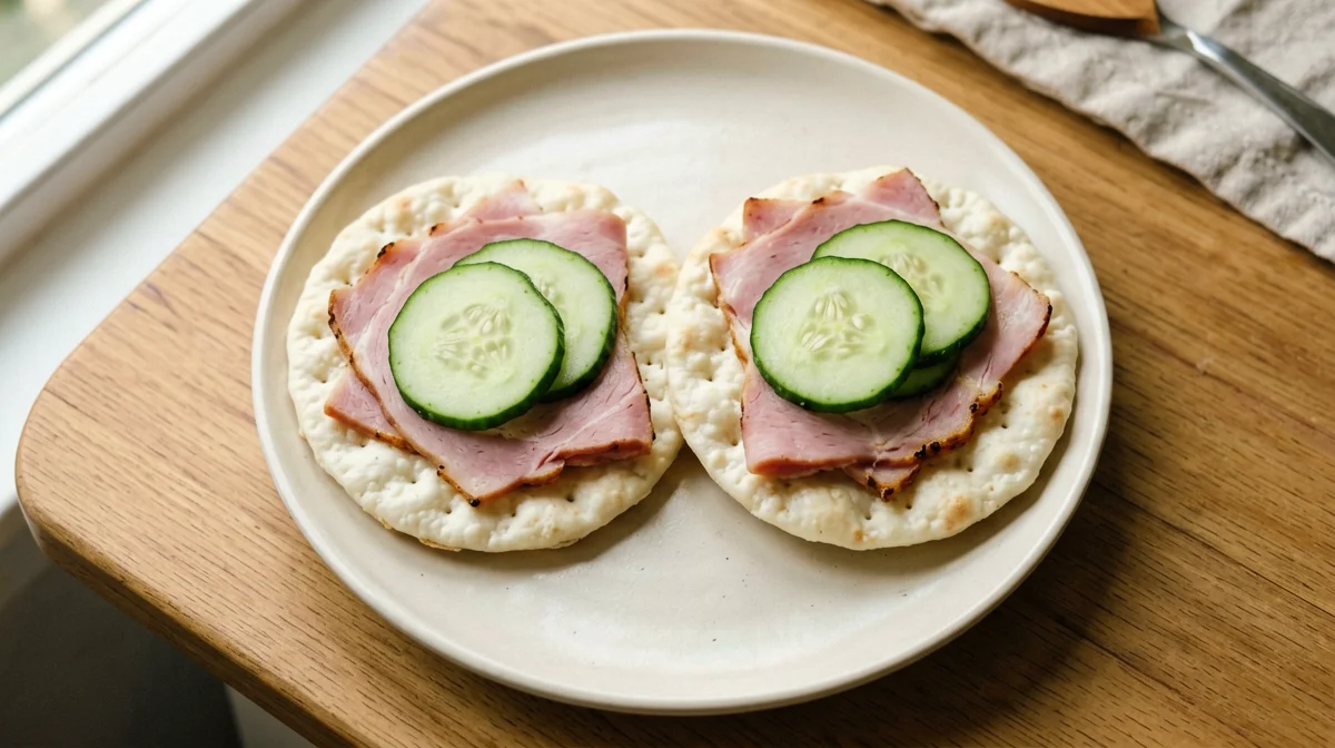 Gallette di riso con prosciutto cotto e cetriolo