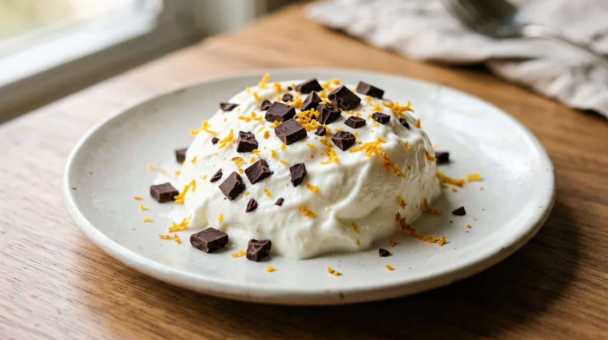 Orange Greek yogurt semifreddo with dark chocolate