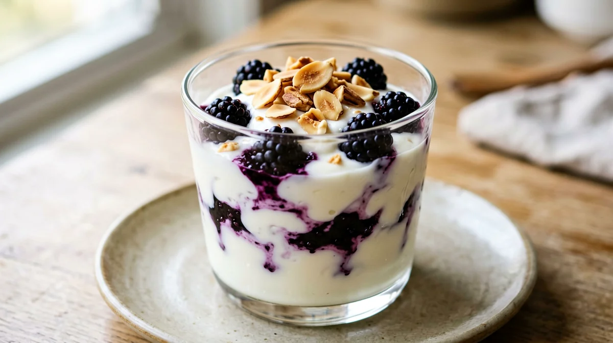 Semifreddo di yogurt alle more e mandorle