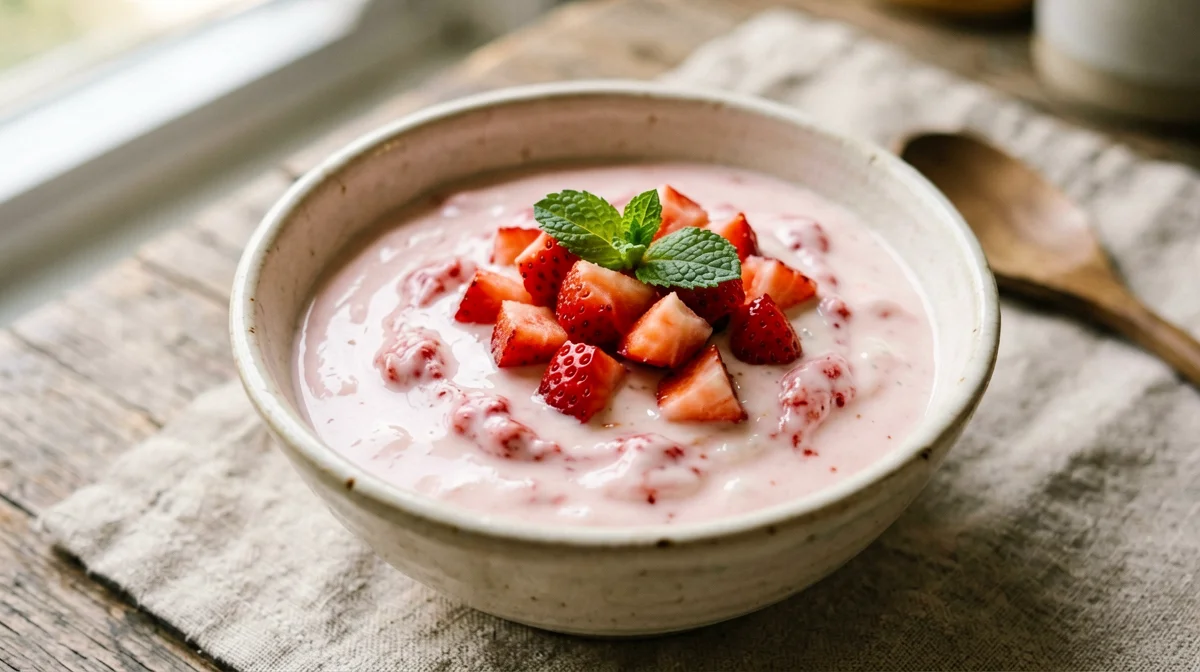 Strawberry and mint soy yogurt cream