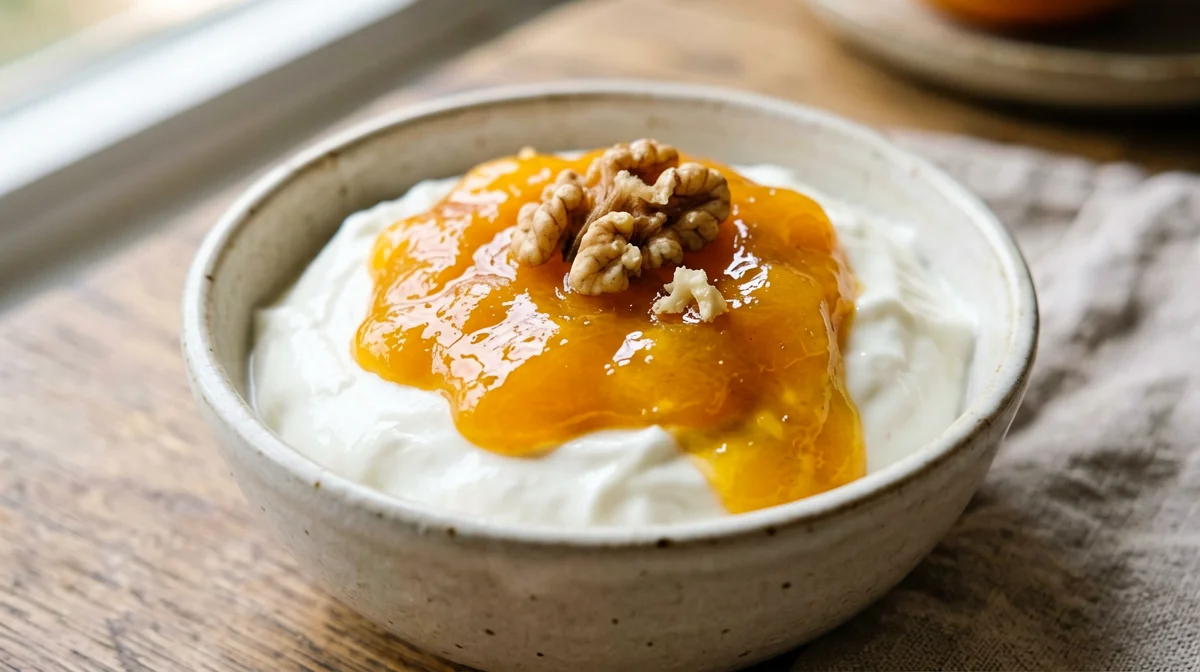 Cachi a cucchiaio con yogurt greco e noci