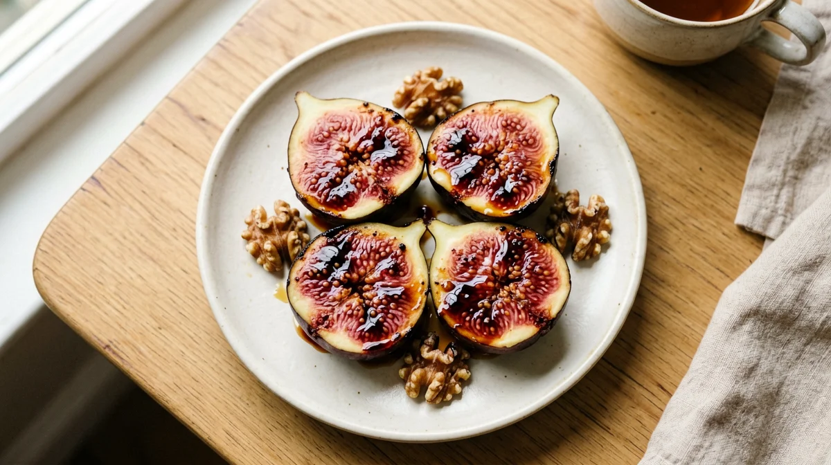Baked figs with balsamic vinegar and walnuts