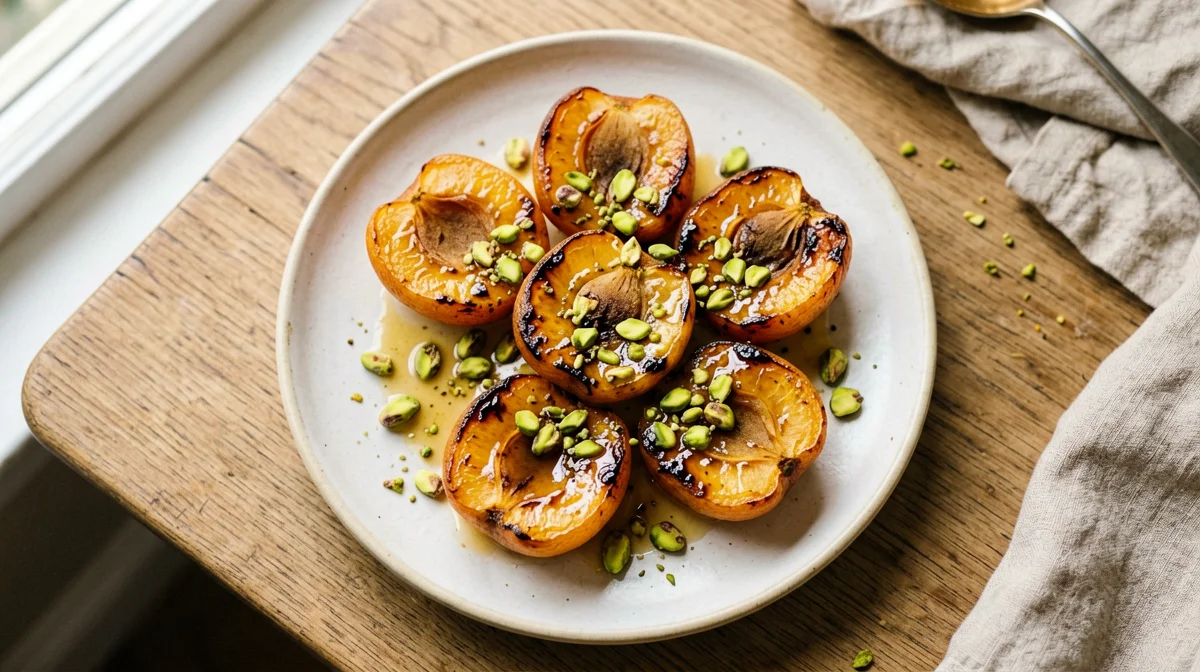 Albicocche al forno con pistacchi e cardamomo