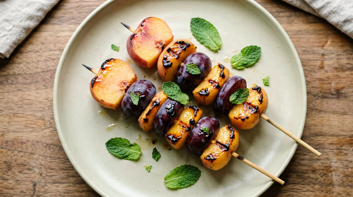 Grilled summer fruit skewers with mint