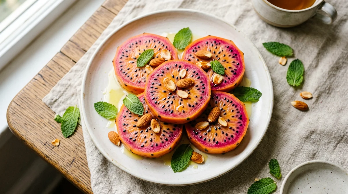 Fichi d'India a fette con limone e mandorle