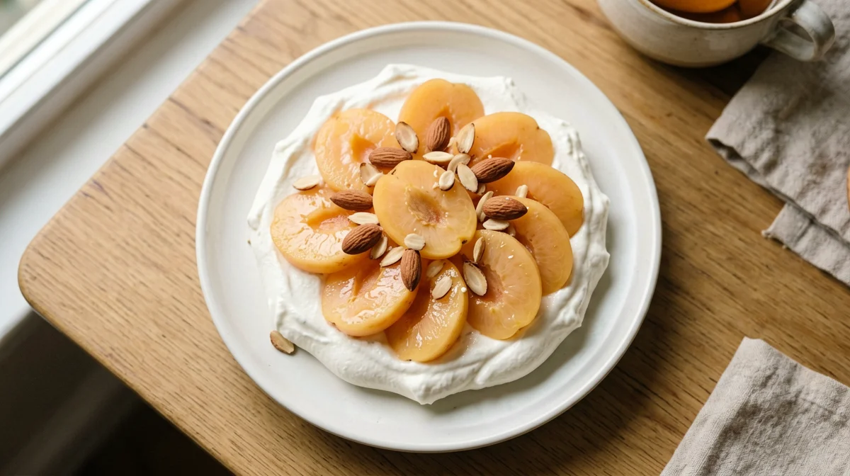 Sliced loquats with ricotta cream and almonds