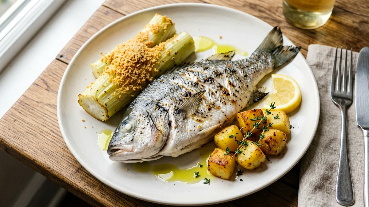 Baked sea bream with gratinated fennel and thyme potatoes