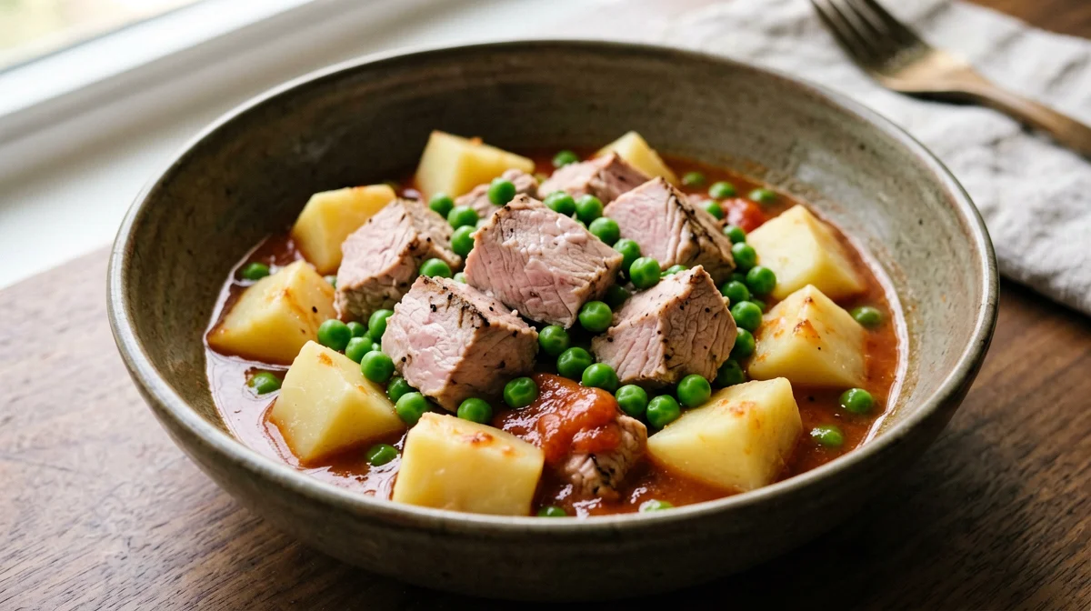 Fresh tuna stewed with peas and potatoes
