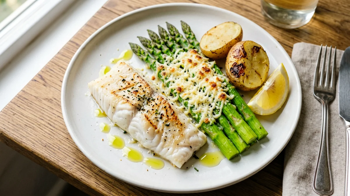 Sogliola al forno con asparagi e patate novelle