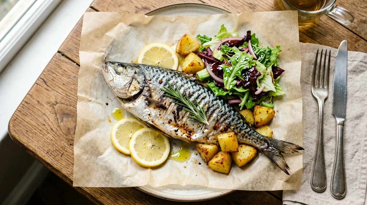 Sgombro al cartoccio con patate, limone e rosmarino