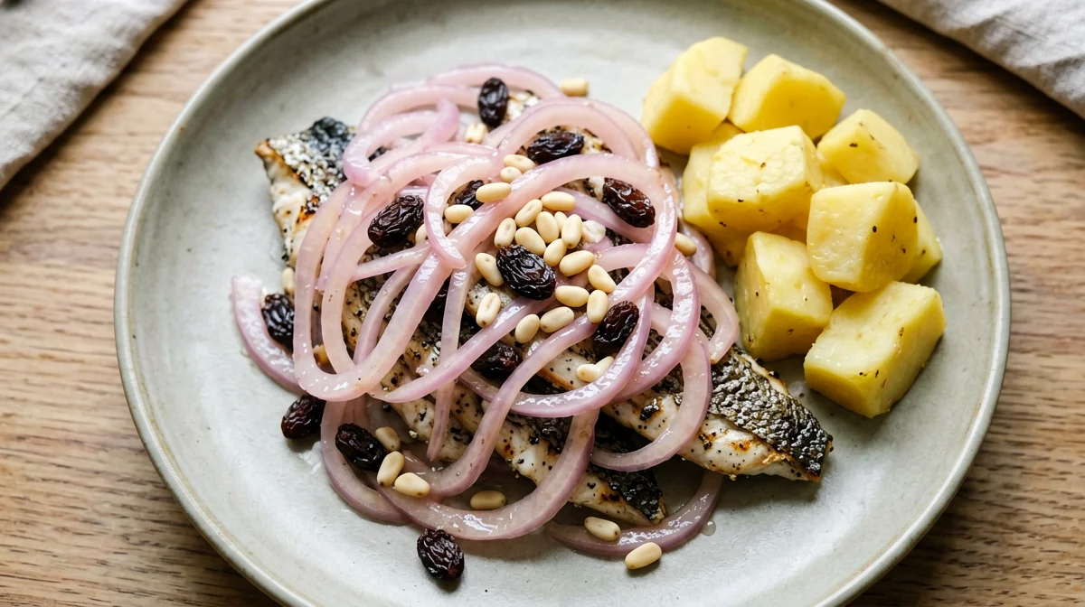 Alici in saor leggero con patate lesse